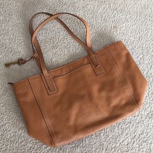 Fossil Tan Leather Tote Bag